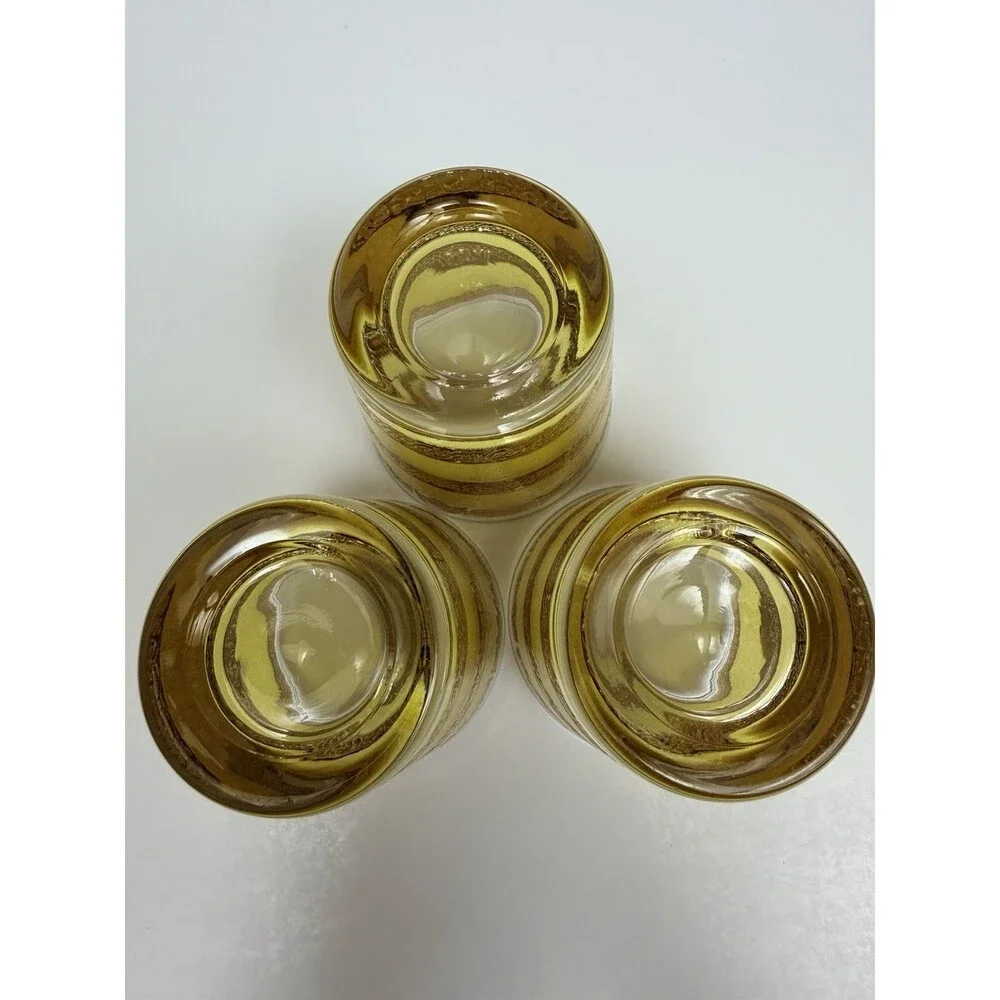Vtg Culver Starlyte Glasses Yellow & 22K Gold Barware Rocks Tumblers Set Of 3